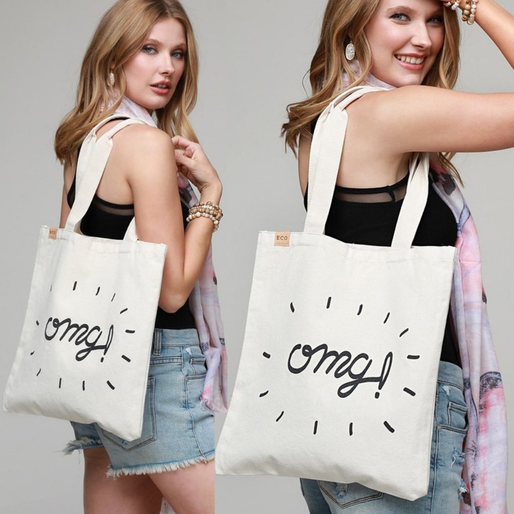 NEW OMG Graphic 100% Cotton Canvas Book Grocery Reusable Shopping Eco Tote Bag